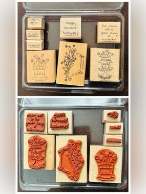 Stampin Up La-Dee-Da Wood Mounted Rubber Stamp Set Retired 2004 Birthday